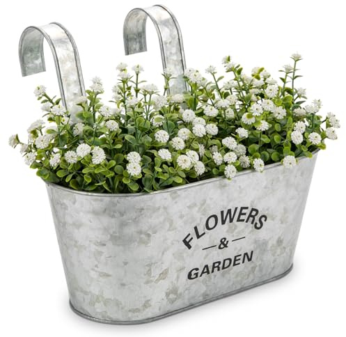 2er Set Hängende Blumentöpfe mit abnehmbaren Metallhaken, 27,5cm Blumentöpfe aus verzinktem Stahl perfekt für Moderne Dekoration und Pflanztöpfe, für Pflanzen im Freien, Balkon, Garten