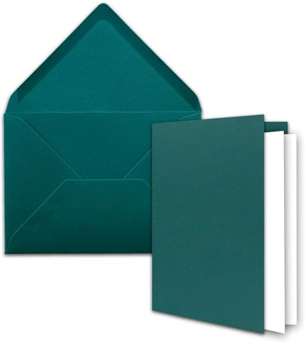 25x DIN B6 Faltkarten Set mit Umschlägen in Petrol - 120 x 170 mm - inkl. weißem Einlege-Papier - ideal für Einladungskarten, Hochzeit, Taufe, Kommunion, Konfirmation