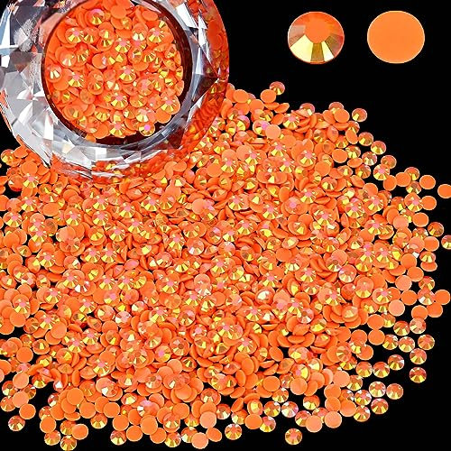 Wholesale Bulk Bags - 1000 diamantes de imitación de resina de 6 mm con parte trasera plana, color naranja jalea y rojo, diamantes de imitación de resina redondos no termoadhesivos para uñas, vasos,