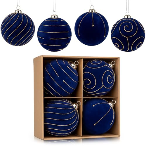 4er-Set Velvet Weihnachtskugel Samt, Große Samt-Weihnachtskugeln, Vintage Weihnachtskugeln aus Kunststoff, Flauschige Baumschmuck-Dekoration für Weihnachten, Hochzeit und andere Feierlichkeiten