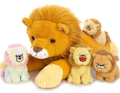 MorisMos 5 stücke Löwe Kuscheltier XXL Set, 60cm lang riesen Löwe Kuscheltier mit 4 Babys im Bauch, Groß Plüschtier Stofftier lionteddy Geschenk für Kinder