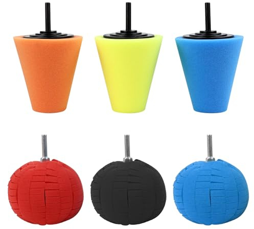 Hovom 6PCS Car Wheel Hub Drill Buffing Sponge Pads Kit, Car Polishing Foam, Sponge Buffing Cone and Polishing Ball Set, Wheel Cleaning Tools Polishing Pads for Drill Attachment (6PCS-3 Cones)