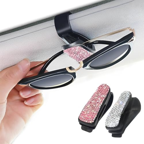 ZKGYUS 2 Stück Brillenhalter für Auto, Sonnenbrillenhalter Auto, Strass Brillenhalterung Auto, Sonnenbrillen Halter Auto, Universal Brillenhalter Auto, Ticket-Kartenclip