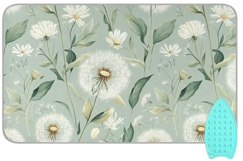 Tatenale Sage Green Dandelions Flower Ironing Mat for Table top Portable Ironing Pad Blanket for Washer Dryer Countertop Travel
