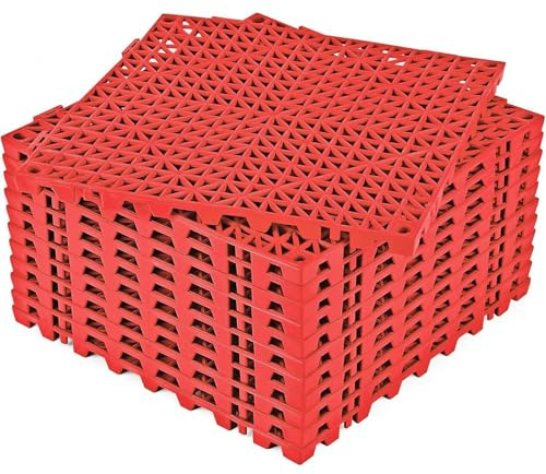 Zickdom 30x30cm PVC Garagenbodenfliesen - rutschfeste Gummi-Bodenmatte für Garage, Werkstatt, Terrasse und Badezimmer, Modularer Bodenbelag mit Drainagefunktion red 12PC