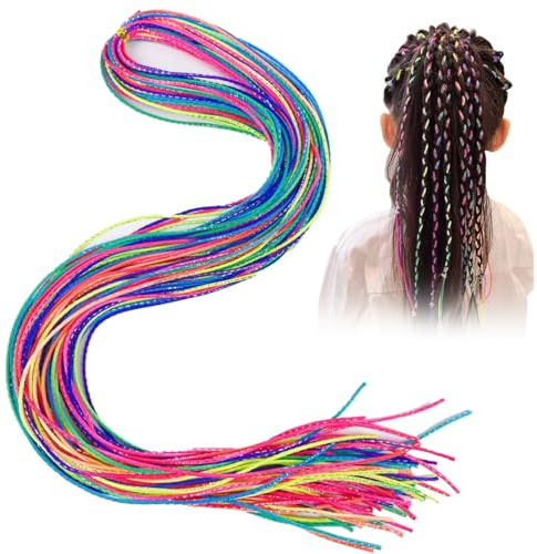 GXGM 80 Pezzi Extension Capelli Bambine, Capelli finti per treccine, fili per treccine ca-pelli, extension per treccine, Ciocche colorate per trecce, Estensioni Trecce Glitter