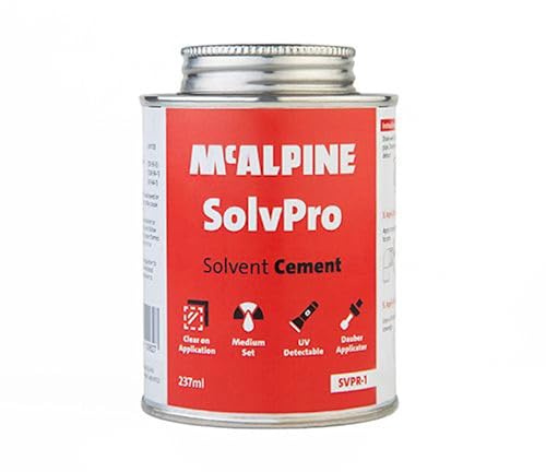 McAlpine SolvPro Solvent Cement, 237ml | Medium-Bodied PVC Adhesive with Dauber Applicator | UV Detectable for Easy Inspection | Fast-Setting Bond for Pipes & Fittings
