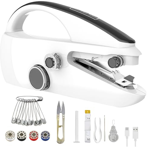 WIYETY Mini máquina de coser a mano eléctrica: máquina de coser multifuncional de mano, mini máquina de coser de doble velocidad, máquina de coser portátil, para ropa, cortinas, hogar, bricolaje