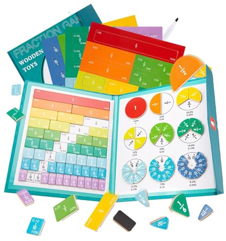 Arbetsbok om fraktioner - 8,66 tum matematiskt set | Lindpapperspussel - magnetiska fraktionshanterare STEM för pojkar, lärlingsutbildningsleksak