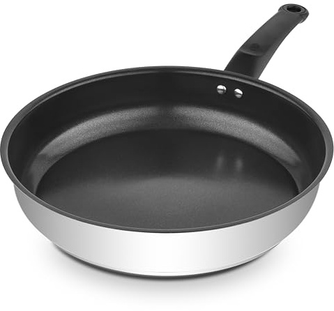 Swan Townhouse 30cm Ceramic Non-Stick Stainless Steel Frying Pan with Staycool Handle, Induction Compatible, Dishwasher Safe, Free from PTFE, PFOA, Lead and Cadmium, SWPS5035SS
