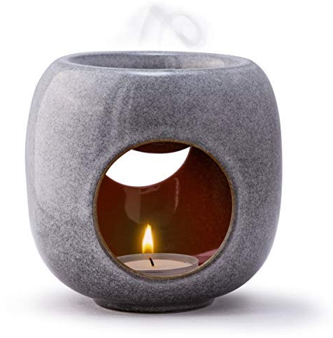 Kaloogo Sabai Scent Pure Duftlampe Keramik für ätherische Öle – minimalistisches Duftlicht – perfekte Wärmeabgabe – hochwertige Duftlampe Teelicht – für Duftwachs und Duftöl – Aromalampe (Aschgrau)