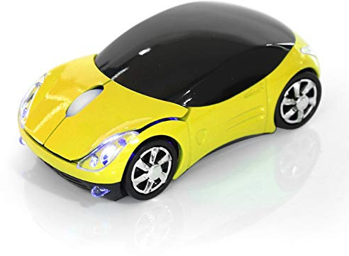 4 Color 2.4G Wireless Mouse Bluetooth Optical Car Shape Mouse 1600DPI for Mac/ME/Windows PC/Tablet Gaming Office(Yellow)