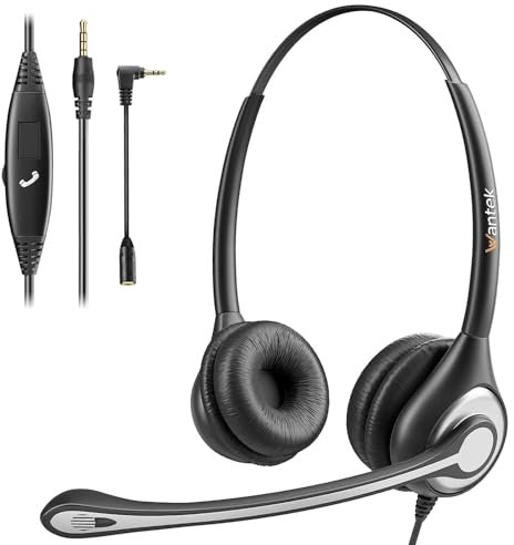 Wantek Telefon Headset 3,5mm Klinke, Laptop Kopfhörer mit Mikrofon Geräuschunterdrückung, Kabelgebundenes PC Headset Klinkenstecker für iPhone Computer Call Center Office, Klar Chat, Hoher Komfort