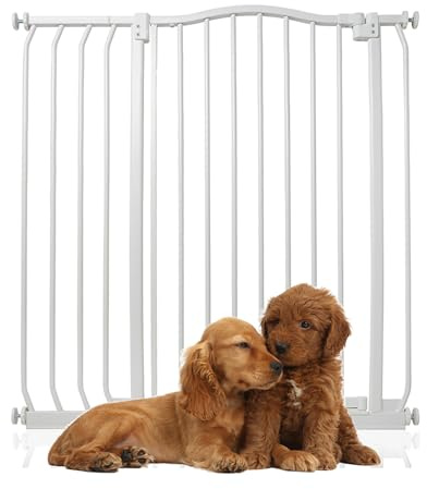 Bettacare Extra Tall Curved Top Hundgrind, 89cm - 98cm, Mattvit, Extra Höjd 100cm, Tryckmontering Husdjursgrind för Hund och Valp, Husdjursbarriär för Hund, Enkel Installation