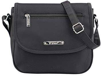 Stefano Leichte Damen Überschlagtasche Umhängetasche sportliche Schultertasche wasserabweisend Stofftasche (Schwarz)