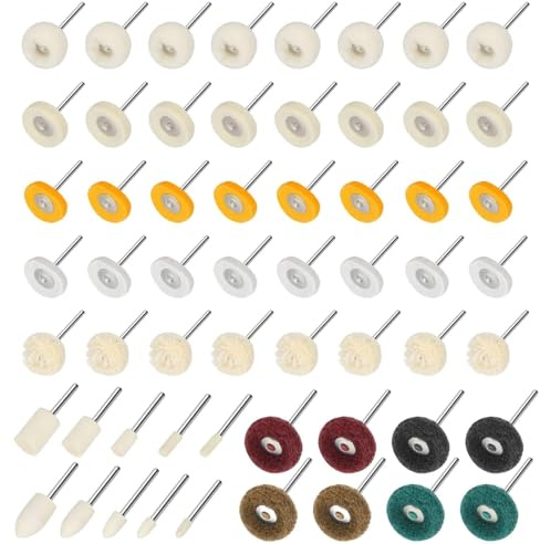 EEEKit 58 Stück 25mm Schleifmittel Polierscheiben mit 1/8(3 mm) Schaftpolierscheibe,Wollfilz montierter Dorn, Mini Bürsten Polierset für Rotary Werkzeuge