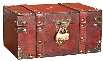 Belvanr Scrigno del Tesoro Scrigno del Tesoro in Legno con Lucchetto Pirati Scatola Portaoggetti Baule Vintage, Scrigno del tesoro in legno vintage, portagioie con coperchio, regalo fatto a mano