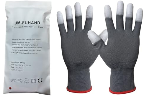 JM-FUHAND hitzehandschuh lockenstab, Thermo-Styling-Handschuh, professionell, hitzebeständig, zum Stylen von Haaren, Frizzer und Frizzer. (1 Paar) (grau)