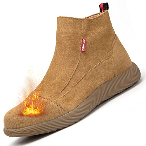 CHUIKUAJ Stivali di Sicurezza per Saldatore Uomo Leggeri Scarpe da Lavoro con Punta In Acciaio Scarpe da Costruzione Alte In Pelle Scamosciata Resistenti All'usura,Four-seasons-42EU