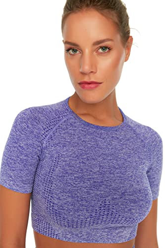 Trendyol Camicetta da Donna con Scollo Rotondo Standard Aderente Camicia, Lilla, XS