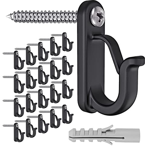 BeneLabel Christmas Light Hook 4.5cm 20 Screw-in Hanger w/Wall Plug/Black | Stainless Steel,Wall Ceiling Beam,Multifunctional,Lights Wire Cup Kitchen Utensil Plants,20lbs,Safety Buckle