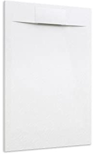 Piatto Doccia 70x90 Bianco Effetto Pietra Mod. Cosmos Rettangolare in Vetroresina SMC Riducibile Piletta Inclusa e Cover In Tono Parama