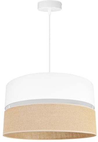 Light-Home Juta Hängelampe - Boho Deckenlampe Esszimmer und Küche - Pendelleuchte aus Metall mit Stoff Lampenschirm - ⌀ 40 cm - Klassisch 1 - Jute Weiß