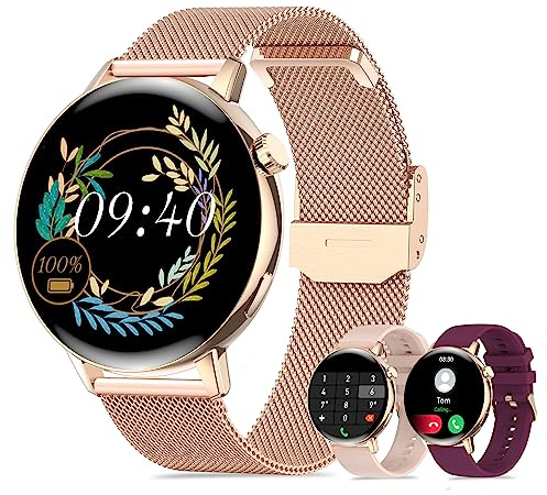 Iaret Smartwatch Damen mit Telefonfunktion, 1,32 Zoll HD Touchscreen Fitnessuhr mit Menstruationszyklus, Herzfrequenzmesser, SpO2, 20 Sportmodi, Wasserdicht Sportuhr Armbanduhr Android iOS, Roségold