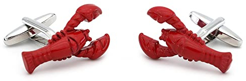 Boutons de Manchette Homard Rouge - Boutons de Manchette Originaux Thème Marin, Crustacé à Pinces - Accessoire Fantaisie style Mer ou Déguisement Pêcheur pour Chemise et Veste de Costume
