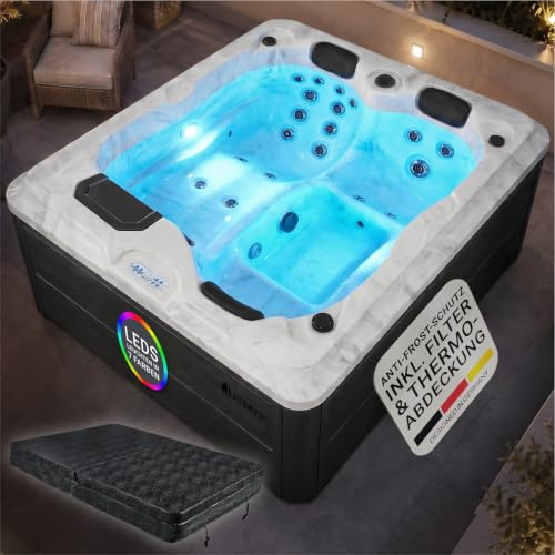 Artsauna Outdoor Whirlpool Oasis - Spa mit Massagedüsen, LED-Beleuchtung, 2 Filter, Abdeckung, Pumpe - Whirlpool Winterfest & beheizbar