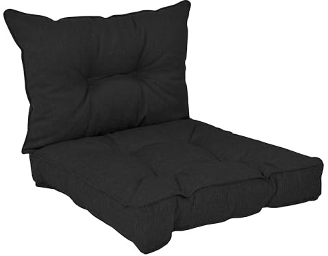 POKAR Loungekissen Stuhlkissen für Stuhl Rattanmöbel Gartenmöbel Kissen, 2er Set (1x Sitzkissen 70x70x10 cm + 1x Rückenlehne 70x40x10 cm), Schwarz