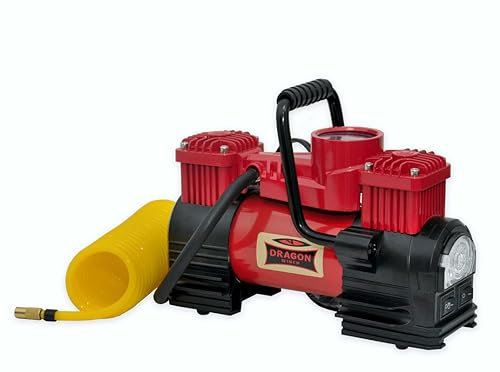 DRAGON WINCH Compressore Aria Portatile con LED 12V | 10,3 Bar / 150 PSI con Una capacità di 60 l/min + manometro Integrato, Cavo a Spirale, Borsa per Il Trasporto, 3X Punte intercambiabili