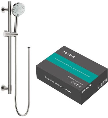 AULEEND Shower Slide Bar Handheld Shower Head with Hose, 5-Function Hand Shower with Wall Mount，shower slide bar,adjustable height shower head (A-round, Brushed Nickel)