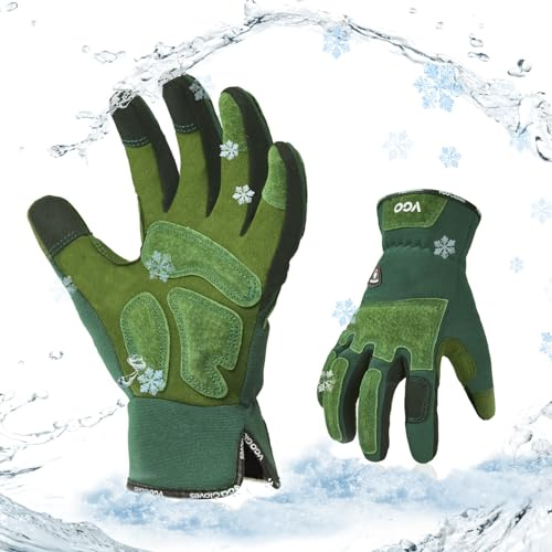 Vgo... 1 Paar Winterarbeitshandschuhe Frauen, warme Gartenarbeitshandschuhe für leichte Arbeiten, wasserdicht Touchscreen, Mechanikerhandschuhe （SL7471FLWP）
