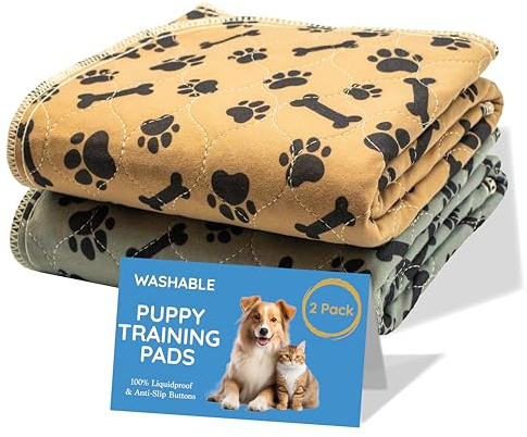 MAGNUS CREATIONS 5-Layer Washable Puppy Training Pads | Reusable Dog Pee Pads | Super Absorbent Waterproof Pet Mats for Home, Car & Travel | Small & Medium Dogs (2-Pack, 61 × 45 cm)
