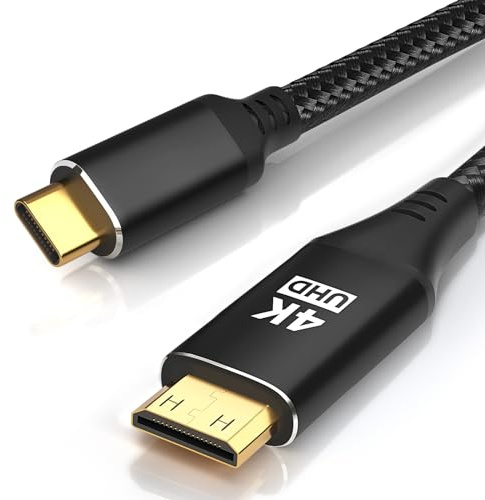 USB C to Mini HDMI Cable 3FT, High Speed 4K Cord 4K@30/2K@60Hz/1080P Nylon Type C to Mini HDMI Uni-Directional Cord for, Portable Monitor, Steam Deck, ROG Ally, Laptop, MacBook, iPad Pro, iPhone 15