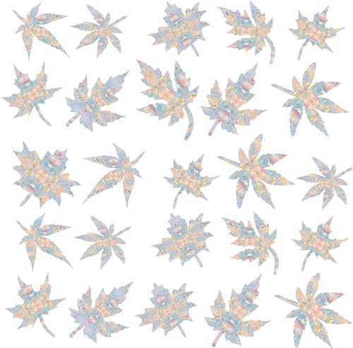 SHAWULA Leaf Vinyl Window Decals, 36PCS Anti Collision Bird Deterrent Rainbow Stickers, Reusable, Non-Adhesive Prismatic Decorative Home Décor