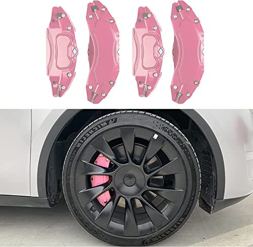 JUNZAI Auto-Bremssattelabdeckung für Tesla Model Y 2017–2021 2022 2023, Bremssattelabdeckungen, Zubehör,Pink-18in
