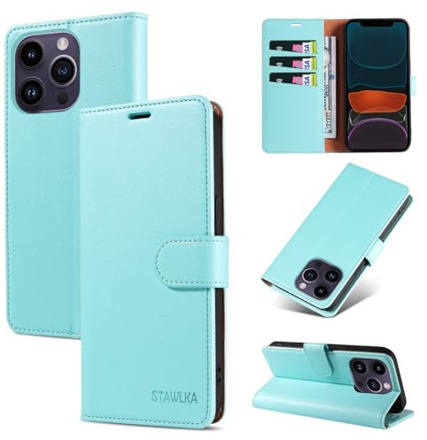 STAWLKA Case for iPhone 11 Pro Max, Premium PU Leather Flip Magnetic Buckle Wallet Case Kickstand Blocking RFID Shockproof Protective Phone Cover for iPhone 11 Pro Max - Mint Green