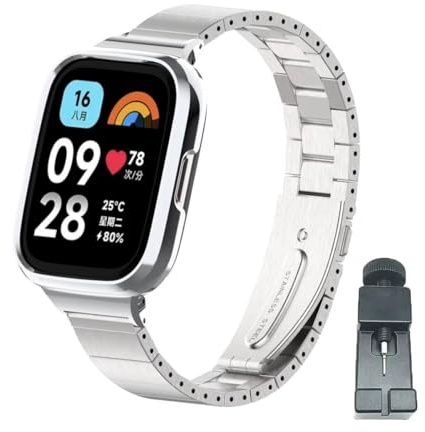nuosiweilang Kompatibel Für Xiaomi Redmi Watch 3 Active Armband Sport Edelstahl Metall Uhrenarmband Armband Ersatzarmband Für Xiaomi Redmi Watch 3 Active Männer und Frauen