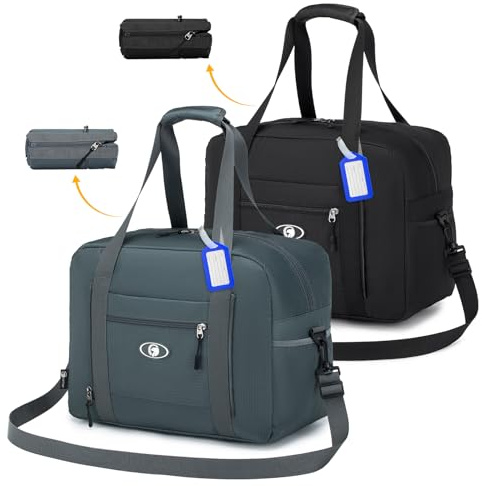 BAGZY Handbagage 40x30x20 Wizz Air Hopningsbar Reseväska 25L för Herr och Dam Handbagage Flygplansväska Vattentät Sportväska Cabinväska Resväska för Helg Sjukhusväska Kabinväska Svart +Grå