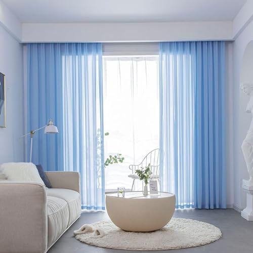 Homxi Voile Gardinen Wohnzimmer 2er Set,2 x 137W x 183H cm,Vorhang Durchsichtig Blau Einfarbig Gardinen Schlafzimmer mit Ösen