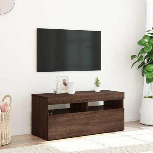 Gecheer TV-skåp med LED-ljus Ställ LED-Telefon Bord Bekväm Garderob Sideboard Hylla Vardagsrum Dekoration Underhållning Ek Brun 90 x 35 x 40 cm