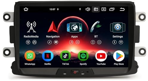 Erisin 8 Pulgadas 8 Núcleos 4GB+64GB Android 14 Radio Coche Bluetooth GPS Navegador para Renault Dacia Duster Logan Sandero Dokker Lodgy Soporta CarPlay Android Auto WiFi 4G DSP RDS USB Dab+ Canbus