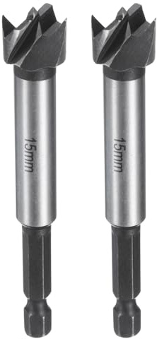 QUARKZMAN 2pz Forstner Trapano Punta 5/8(15mm) Carbonio Acciaio Singolo Dente Piatto Ala Legno Foratura Punta Cerniera Fresa con 1/4 Esagonale Gambo per Legno Duro Tenero Compensato