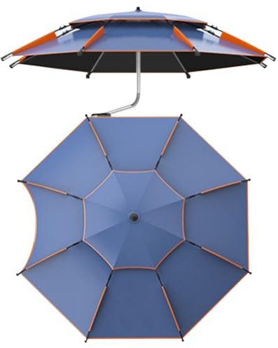 Sonnenschirm Freien Angelschirm mit Fiberglasstangen Strandschirm Groß Sonnenschutz Regenschirm 360° Kippbarer Folding Gartenschirm(240cm)