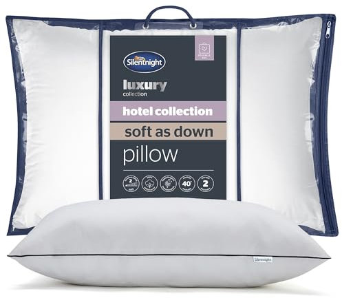 Silentnight Hotel Collection Soft as Down Pillow - Luxurious Sink-In Feeling Of Down Soft Touch Quality Breathable Hypoallergenic Medium Support - Synthetic Down Alternative - Pack of 1