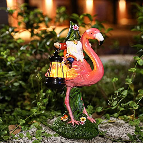 SETOLATER Garden gnome and Flamingo Solar Garden Statue Perfect Birthday & Mom Gifts, Flamingo Gifts for Women Pink Flamingo Decor for Home and Garden Outdoor Decoration