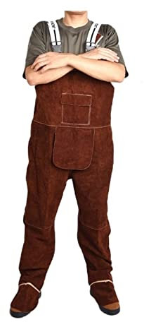 Unisex Bib Overalls Protective Leder Flamme Reparaturschweißer -Gurthose, Schutzkleidung Coverall(Brown,L)