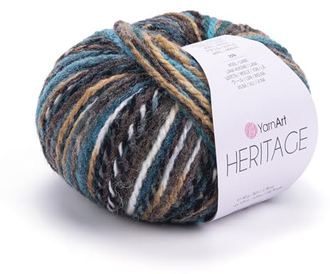 YarnArt Heritage - Filato di lana variegata, peso medio, per lavori a maglia invernali, morbido filato per maglioni, cardigan, sciarpe, cappelli, filati invernali per maglieria, sciarpe e cappelli